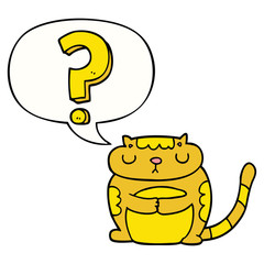 cartoon cat and question mark and speech bubble