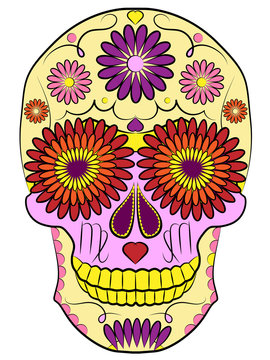 skull illustration, symbol of the traditional Mexican holiday Day of the dead and Day of angels