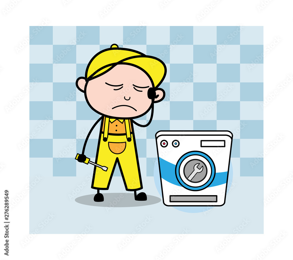 Wall mural Unwell Serviceman - Retro Repairman Cartoon Worker Vector Illustration