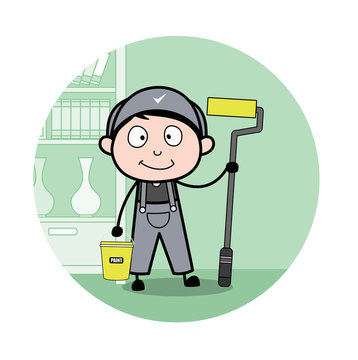 recommend clip art: Painter with Painting Equipment - Retro Repairman Cartoon Worker Vector Illustration