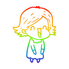 rainbow gradient line drawing cartoon happy woman