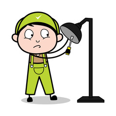 Repairing - Retro Repairman Cartoon Worker Vector Illustration