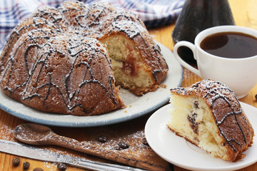 A biscuit cake with chocolate