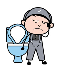 Constipation Problem - Retro Repairman Cartoon Worker Vector Illustration