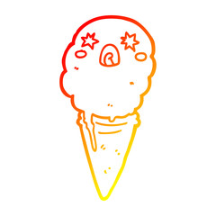 warm gradient line drawing cartoon shocked ice cream