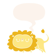 cartoon lion and speech bubble in retro style