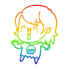 rainbow gradient line drawing cute cartoon happy vampire girl