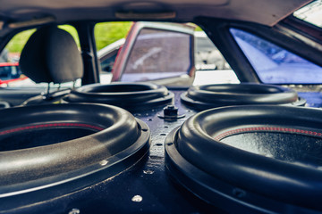 Car with installed powerful subwoofer