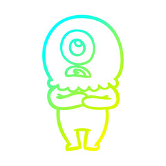 Obraz premium cold gradient line drawing cartoon cyclops alien spaceman