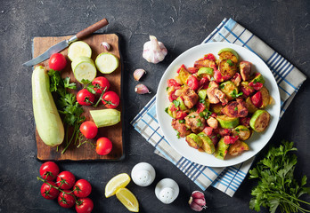 close-up of Veggies Ratatouille with chicken meat