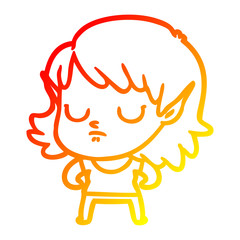 warm gradient line drawing cartoon elf girl