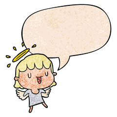 cute cartoon angel and speech bubble in retro texture style