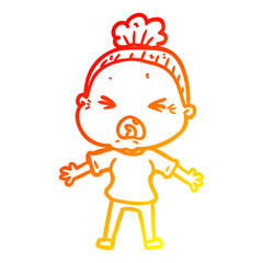 warm gradient line drawing cartoon angry old woman