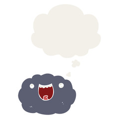 cartoon happy cloud and thought bubble in retro style