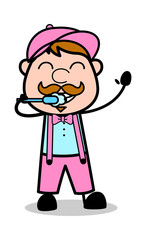 Teeth Cleaning - Retro Delivery Man Vendor Vector Illustration