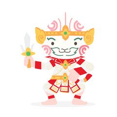 Cute cartoon Hanuman Thai character vector