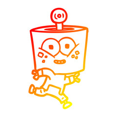 Naklejka premium warm gradient line drawing happy cartoon robot running