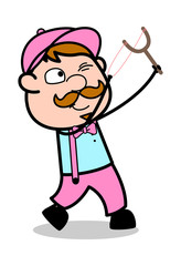 Obraz premium Targeting with Sling Shot - Retro Delivery Man Vendor Vector Illustration