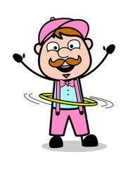 Playing with Hula Hoop - Retro Delivery Man Vendor Vector Illustration