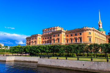 Fototapeta na wymiar St. Michael's Castle also called Mikhailovsky Castle or Engineers' Castle is a former royal residence of Emperor Paul I in the historic centre of Saint Petersburg, Russia