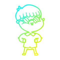 cold gradient line drawing cartoon boy wearing spectacles