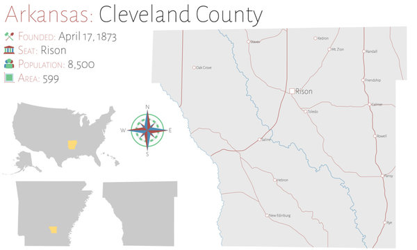 Large And Detailed Map Of Cleveland County In Arkansas, USA