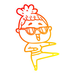 warm gradient line drawing cartoon happy woman wearing spectacles
