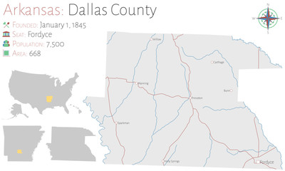 Large and detailed map of Dallas county in Arkansas, USA