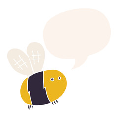 cartoon bee and speech bubble in retro style