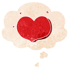 cartoon love heart and thought bubble in retro textured style