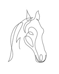 Head horse continuous line drawing art. Editable line. Vector logo, icon, flyer 