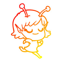warm gradient line drawing smiling alien girl cartoon running