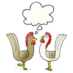 cartoon chickens and thought bubble in smooth gradient style