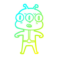 cold gradient line drawing cartoon three eyed alien