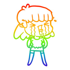 rainbow gradient line drawing cartoon woman crying
