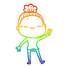 rainbow gradient line drawing cartoon peaceful old woman