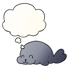 cute cartoon seal and thought bubble in smooth gradient style