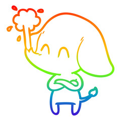 rainbow gradient line drawing cute cartoon elephant spouting water