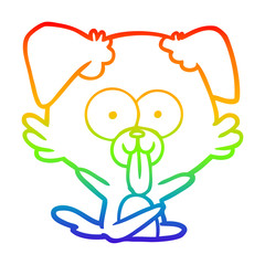 rainbow gradient line drawing cartoon dog with tongue sticking out