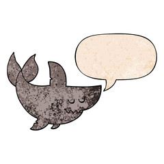 cartoon shark and speech bubble in retro texture style