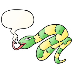 cartoon hissing snake and speech bubble in smooth gradient style