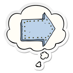 cartoon pointing arrow and thought bubble as a printed sticker