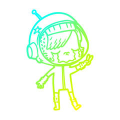 cold gradient line drawing cartoon crying astronaut girl