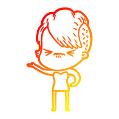 warm gradient line drawing cartoon annoyed hipster girl