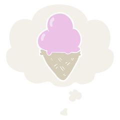 cartoon ice cream and thought bubble in retro style
