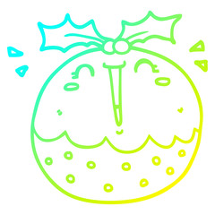 cold gradient line drawing cute cartoon christmas pudding