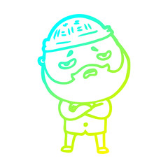 cold gradient line drawing cartoon worried man with beard