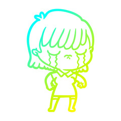 cold gradient line drawing cartoon woman crying