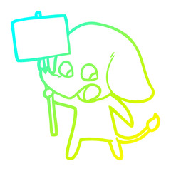 cold gradient line drawing cute cartoon elephant holding placard