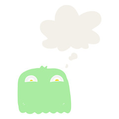 cartoon ghost and thought bubble in retro style